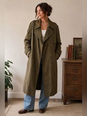 Vintage Olive Trench Coat